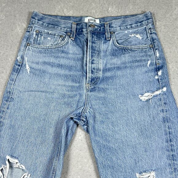 AGOLDE 90's Mid Rise Loose Fit Jeans Fall Out Size 27 Distressed Medium Wash - Picture 3 of 15